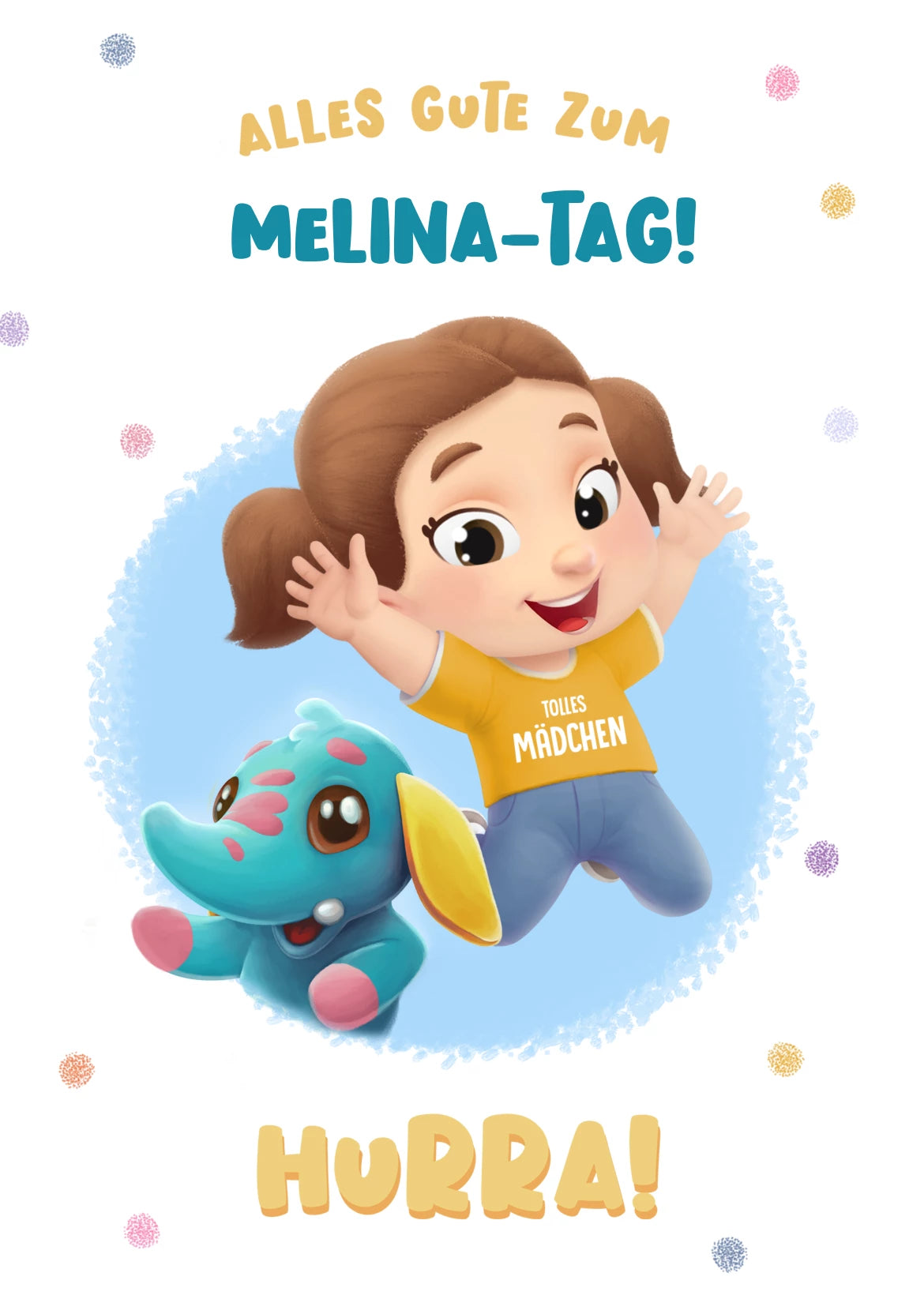 Alles Gute zum Melina-Tag, Elefäntlein-Motiv, blau