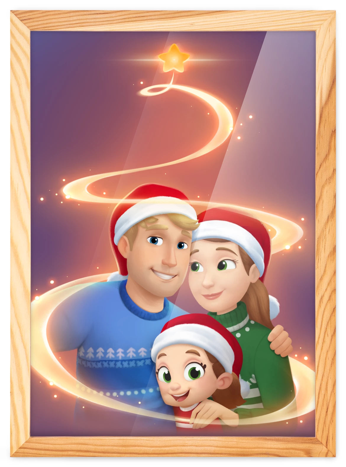 Weihnachtsfamilie (mit Mädchen) in Lila