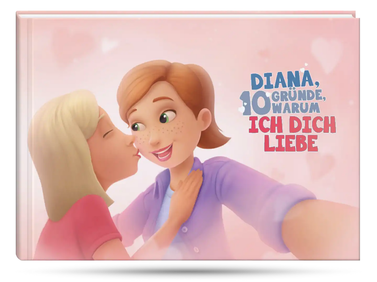 Das Cover des romantischsten Geschenks für Paare, ein niedliches personalisiertes Buch, das die Liebe feiert.  