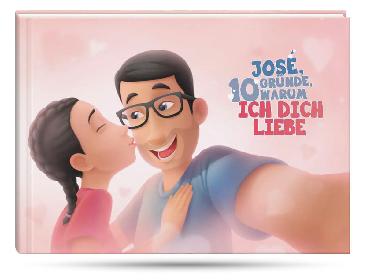 Cover des personalisierten Buches für Paare "Tommy, 10 Gründe, warum ich dich liebe" von Hurra Helden.		