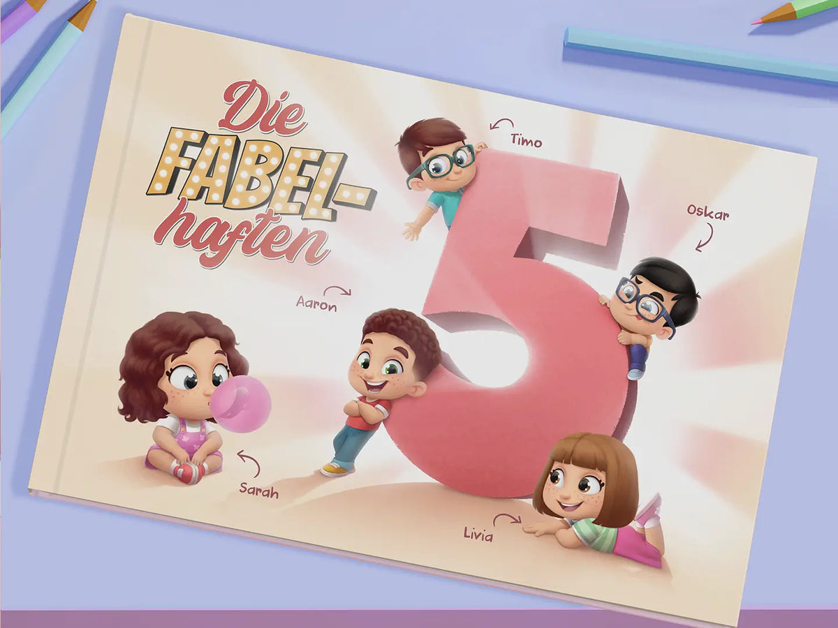Das personalisierte Buch für 5 Kinder ist ein einzigartiges Geschenk für Kinder.