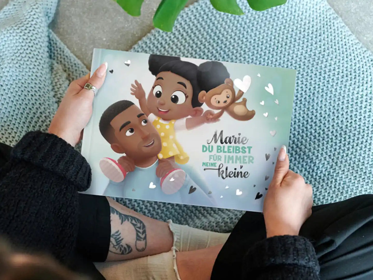 Unser neuer glänzender Umschlag unseres Bestseller-Personalisierungsbuchs für Vater und Kind.