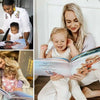 Mütter lesen ihren Kindern ihr individuelles Buch vor und freuen sich über ihr sinnvolles Geschenk zum Geburtstag.