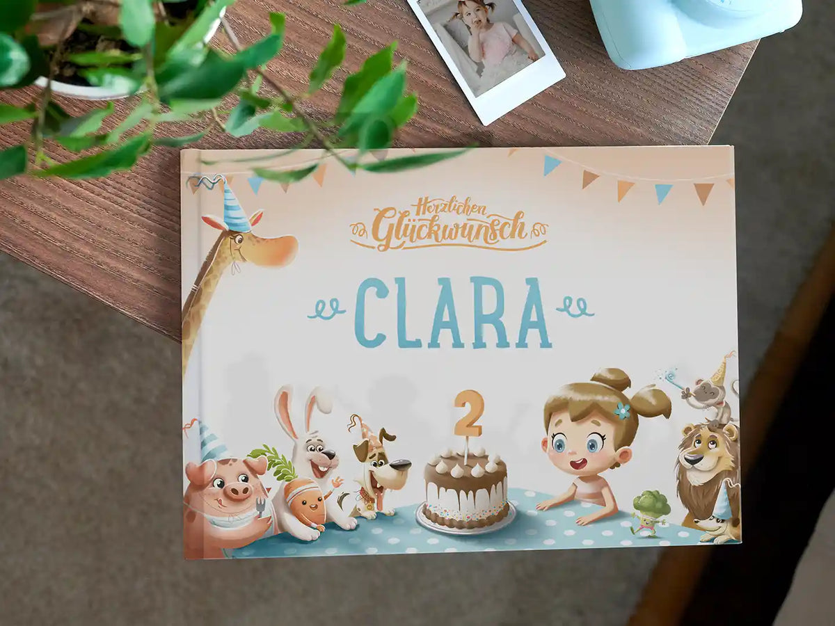 Das Cover eines personalisierten Geburtstagsbuchs für Zweijährige.