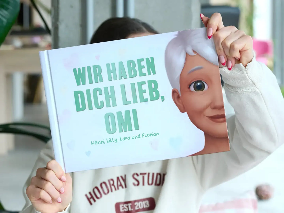 Das Cover eines personalisierten Buches für Oma und ihre vier Enkelkinder.