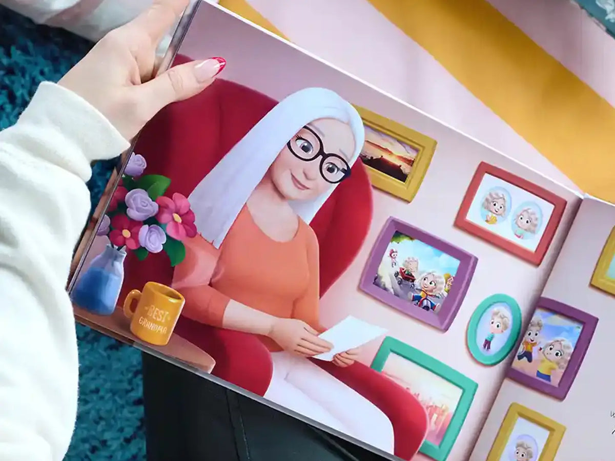 Ein personalisiertes Oma-Buch mit ihr und ihren fünf Enkelkindern.