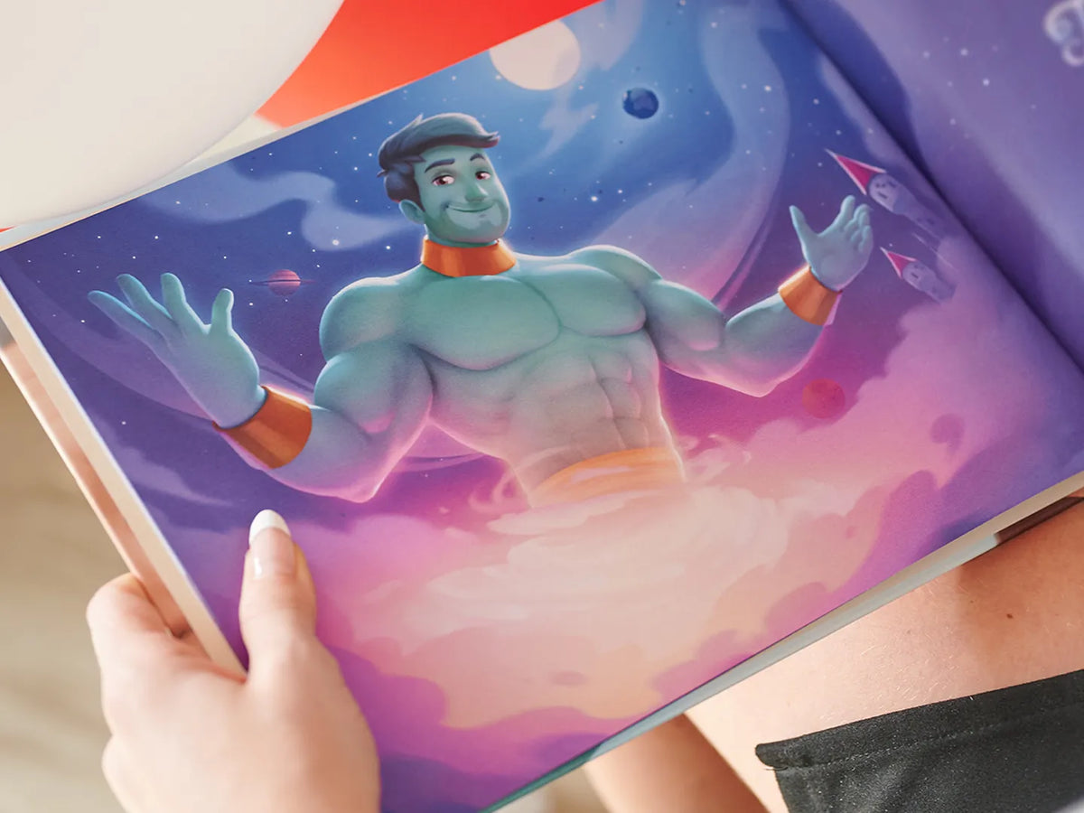 Eine farbenfrohe Illustration aus dem personalisierten Buch für Freunde von Hurra Helden.