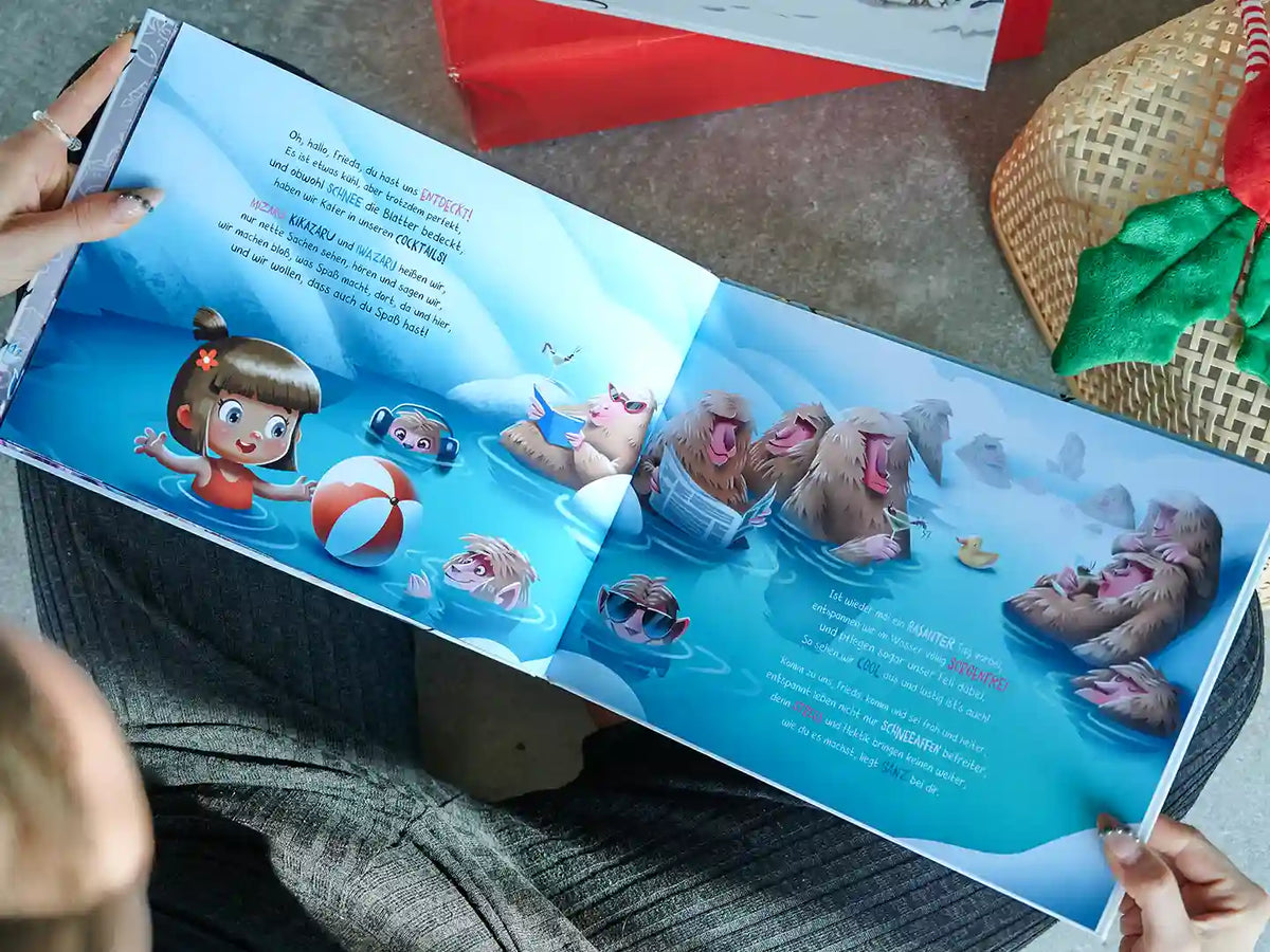 Eine Illustration aus einem personalisierten Weihnachtsbuch, das ein tolles Geschenk für Kinder ist.