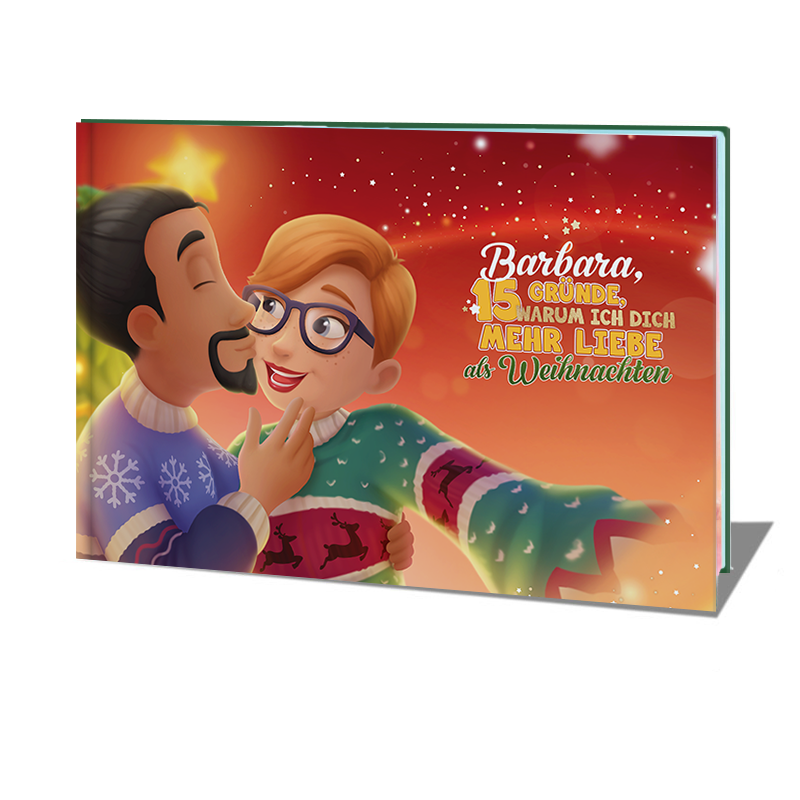 Süße Geschenkidee zu Weihnachten für die Freundin oder Ehefrau – ein personalisiertes Premium-Liebesbuch für Paare.